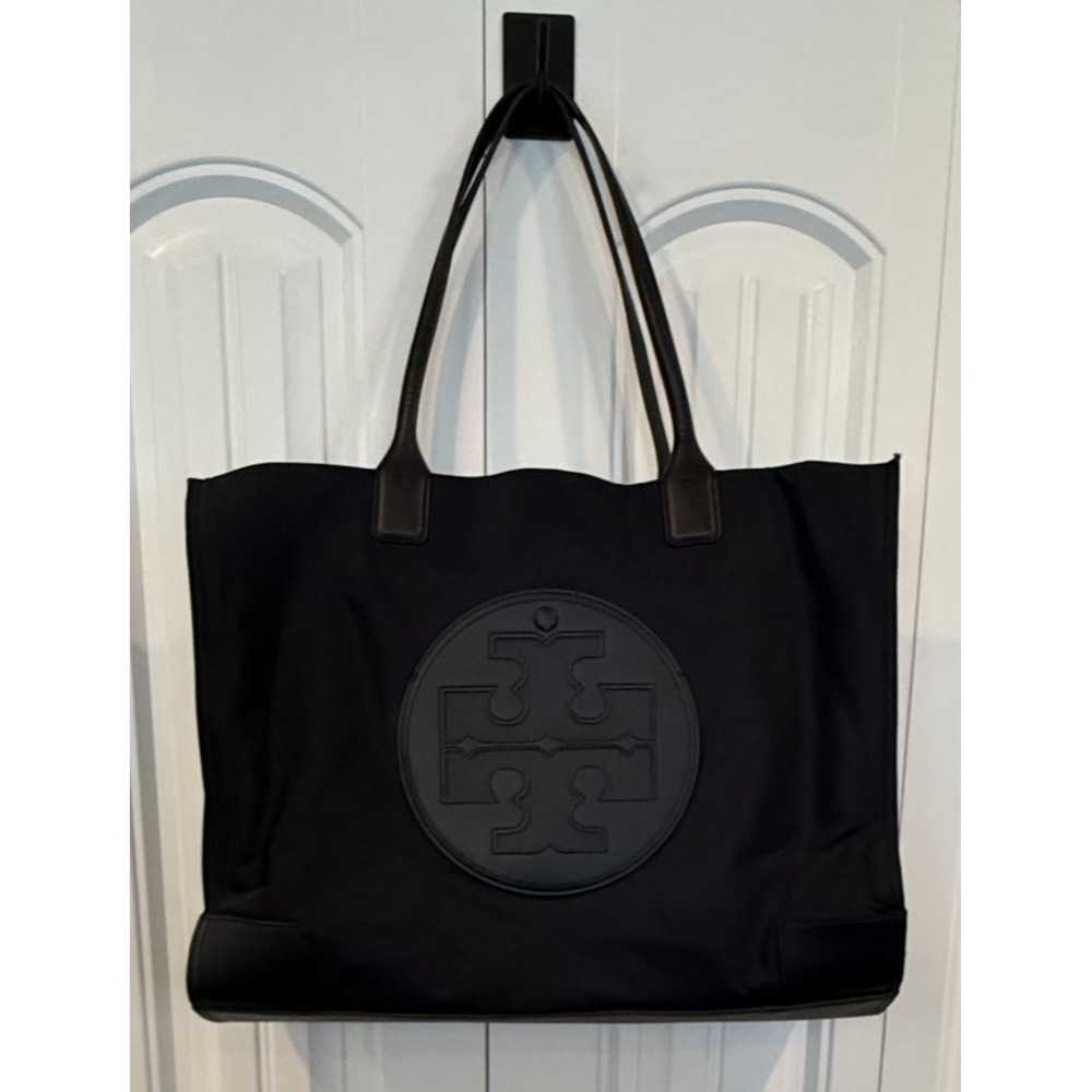 TORY BURCH Ella Black Nylon Tote Large Magnetic Closure